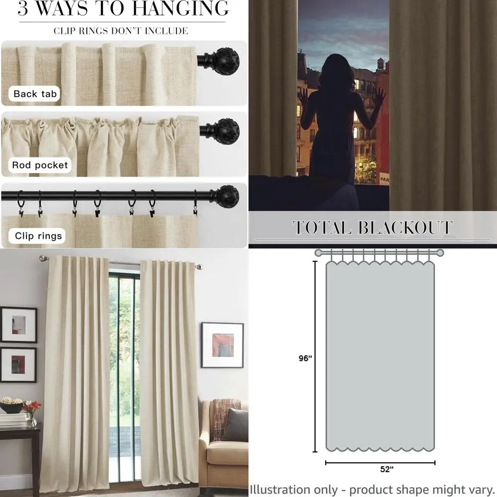 

Thermal Insulated Linen Curtains, 52W x 96L, 2-Panel Set for Privacy & Energy Efficiency