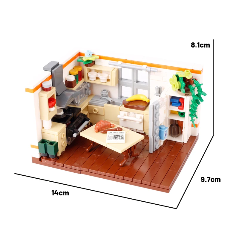 MOC City House Kitchen Room Building Blocks Kit utensili da cucina stufa cappa da cucina armadio da Bar bancone da Bar mattoni giocattoli regalo