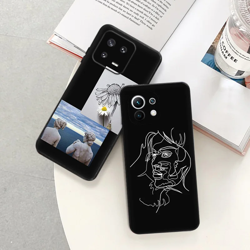 Soft Phone Case for Redmi Note13 Pro Plus 5G Note12 12C 13C Xiaomi 13Lite 12 12X 12T Statue David Mona Lisa White Line Art Cover