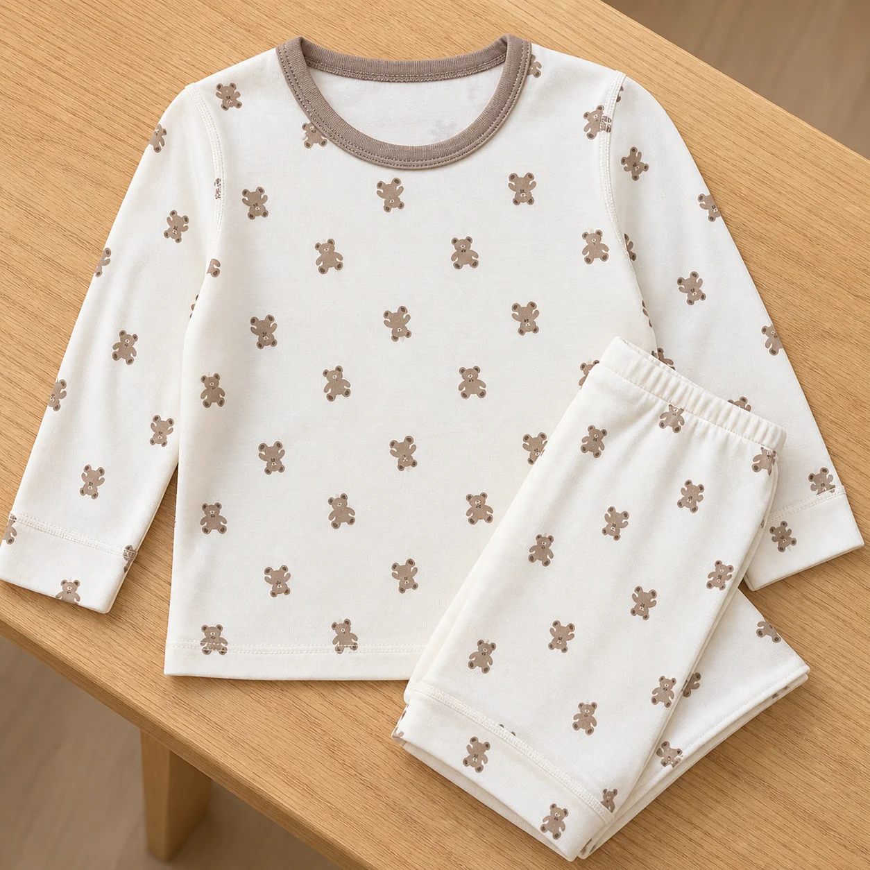 Kids Bear Print Pajama Set, Long Sleeve Top and Pants, 2-Piece Loungewear