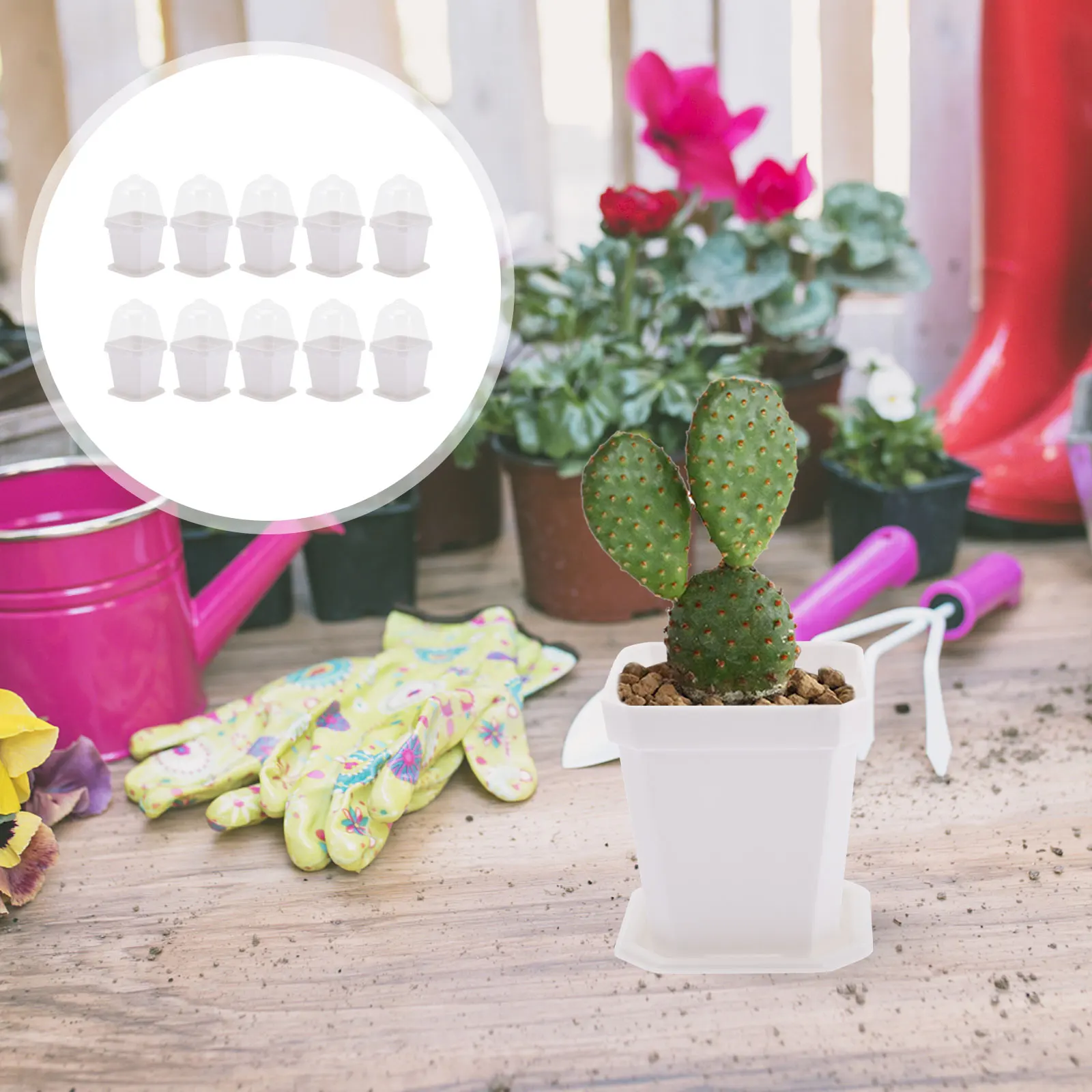 

10 Sets ABS Plastic Plant Pots Durable Multipurpose Garden Yard Tools chid Planter Indoor Mini Flowerpot Nursery Set