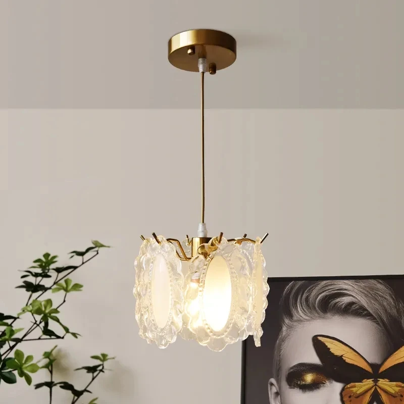 

Pendant Lamp Luxurious Glass Pearl Transparent Lampshade Feather Hanging Lights Fixtures Dining Room Bedroom Decoration Lighting