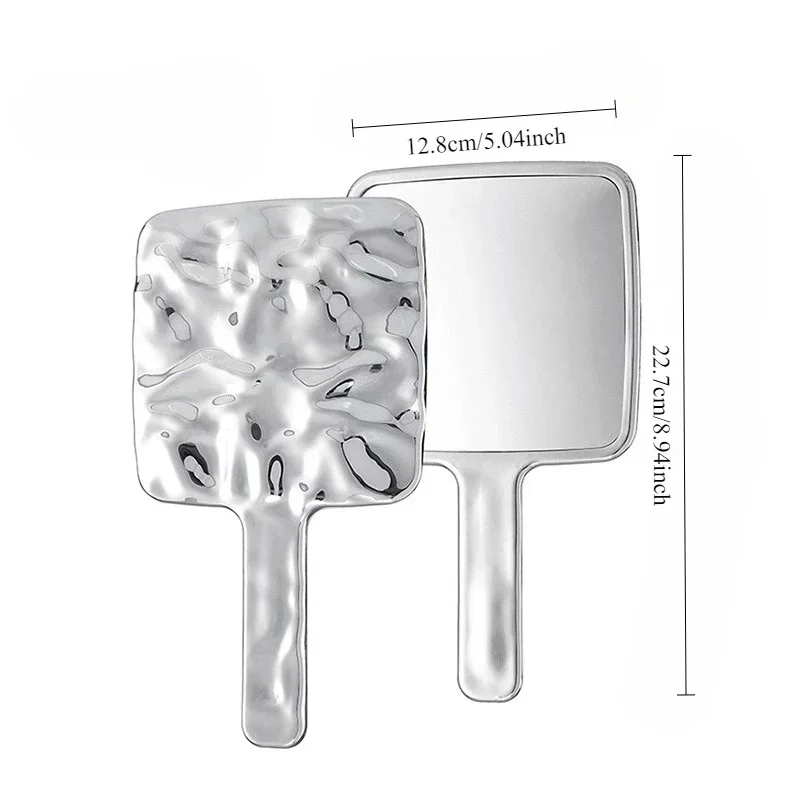 Handheld Mirror, Water Ripples Hand Mirrorwith Handle for Make up, Square, Silver, Hand Held Mirror Electroplate Mirror Sliver