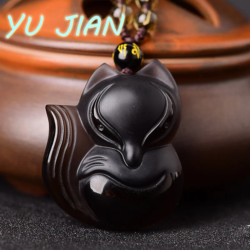 

New Exquisite Natural Obsidian Fat Fox Necklace Jewelry Ladies Men Pendant Lucky Chain Shadow Hunter Fine Jewellry
