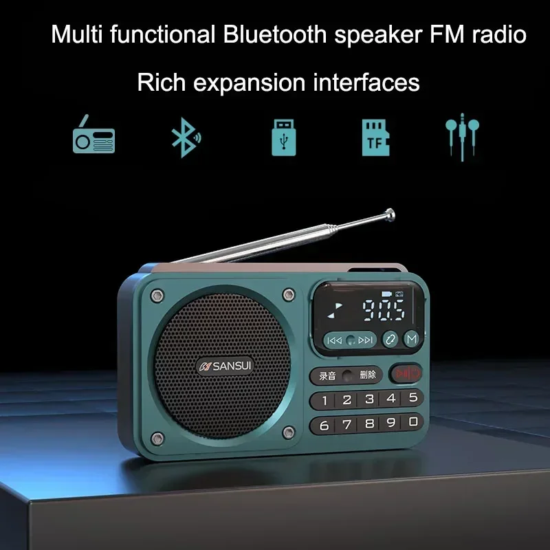 Портативная беспроводная Bluetooth-колонка Sanshui F22 с мультимедийным радио, для улицы и кемпинга, с поддержкой TF-карт и наушников