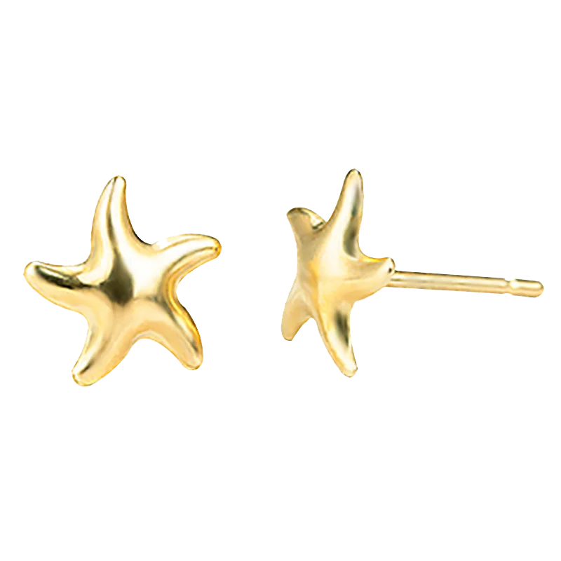 

14K Solid Gold Starfish Ear Stud Au585 Female Earrings Cute Temperament Elegant Design Sense Anti-allergy