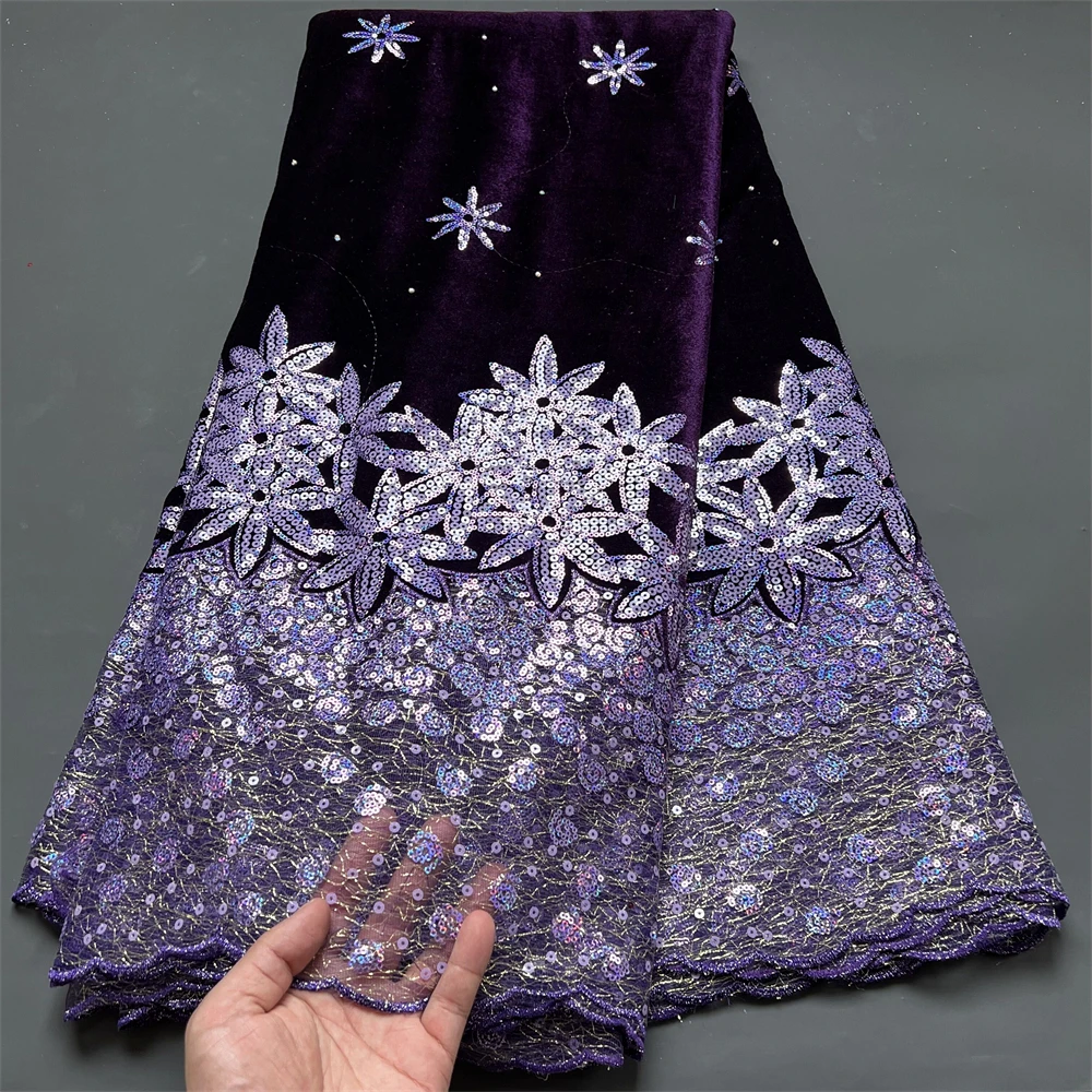 

African velvet Lace Fabric 2023 Nigerian Sequin organza Bright piece Hard Lace Fabric With For French Wedding sew Dress HZ1210
