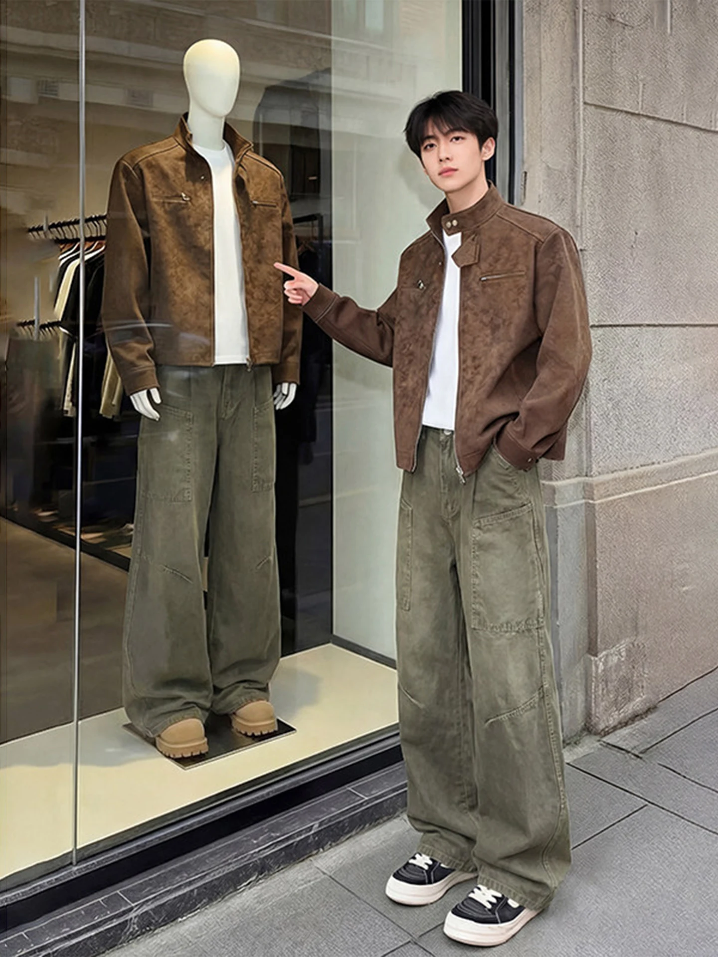 

Military een Workwear Sle Men's Jeans with Big kets Bell Bot Straight Leg High Street Cleanfit Cotton Denim Jeans