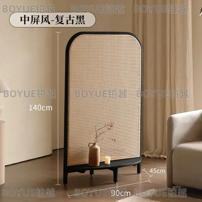 for Nordic New Chinese Partition Living Room Entrance Bedroom Removable Simple Blocking Seat Screen Rattan Solid Wood Screen