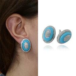 New Exquisite Blue Gem Stud Earrings Inlaid with White Cubic Zircon Wedding Jewelry Women's Fashion Party Earring Accessories
