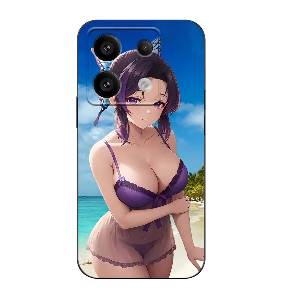 Hoesje Voor Poco M6 Pro Siliconen Telefoon Achterkant Cover Zwart Tpu Case Demon Slayer Nezukobikini