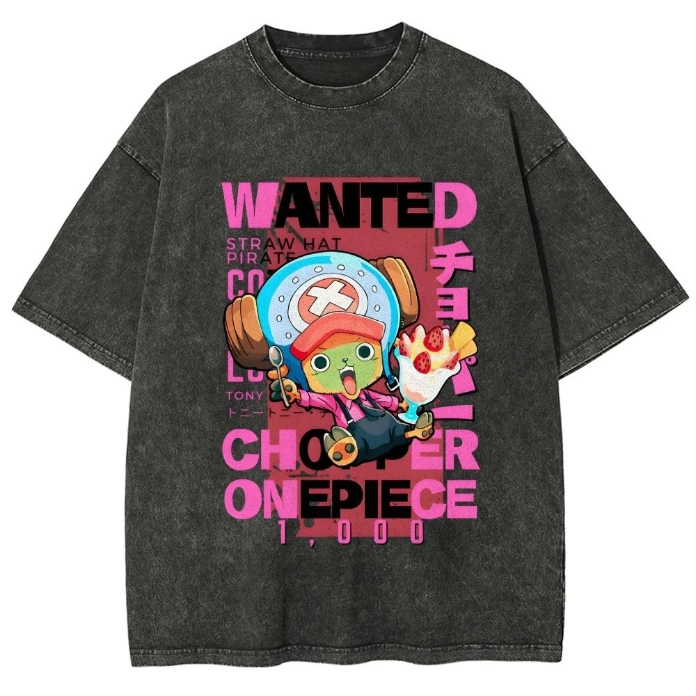 

ONE PIECE Japanese Anime Tony Tony Chopper Men's and Women's T-shirts Pure Cotton Washed Old Retro Y2k Harajuku Short Sleeves