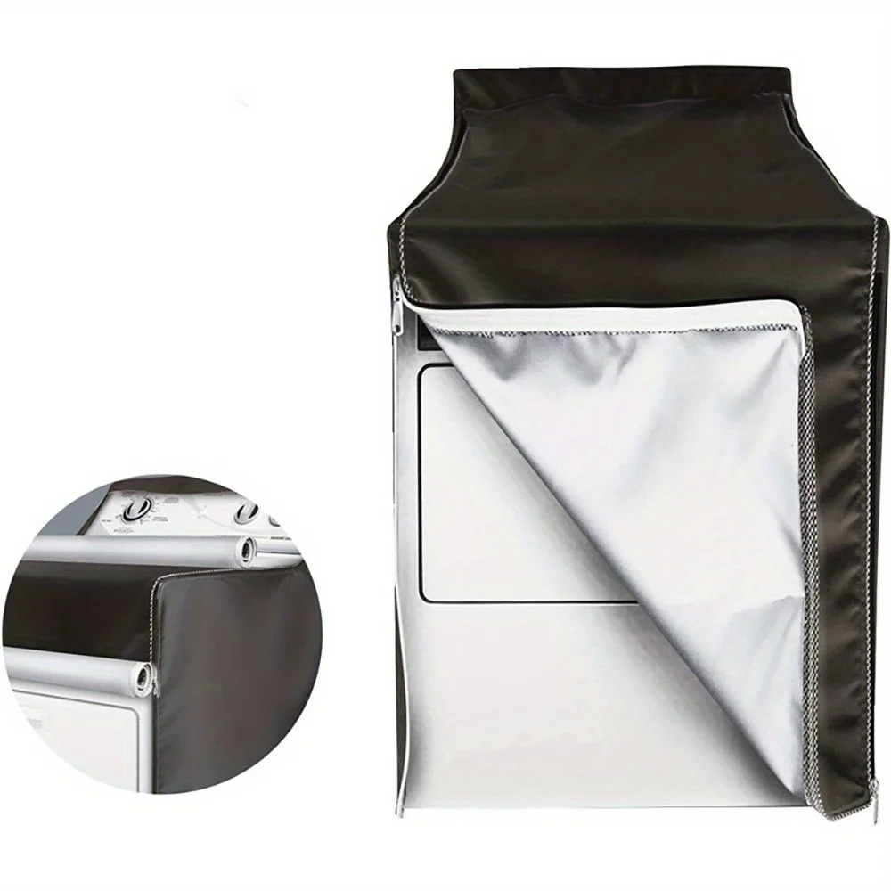 

1pc Premium 210D Black Oxford Cloth Washing Machine Cover with Silver Trim for Outdoor Use - Durable and Long-Lasting