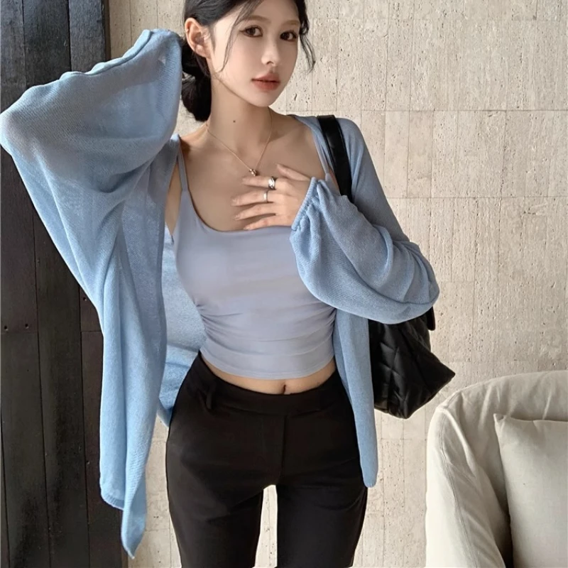 Women Cardigan See Through Lightweight Long Sleeve Sun-proof Tender Simple Korean Style Elegant Chic Female Clothing Breathable