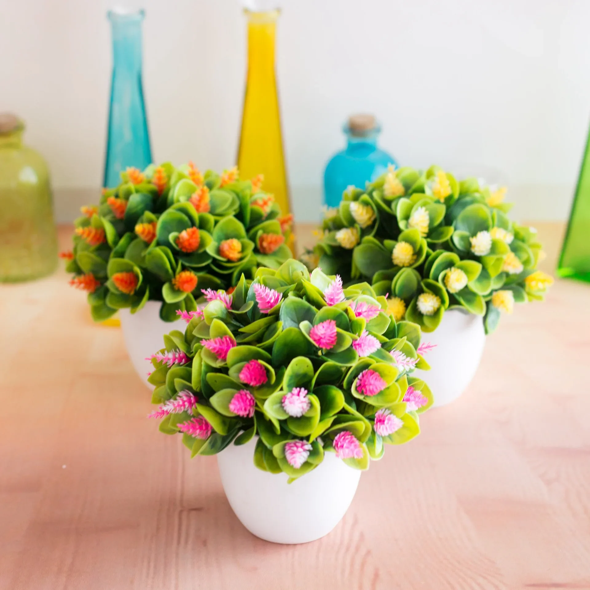 

17x20cm Artificial Flowers Potted Mini Bonsai with Green Leaves - Faux Flowers for Home, Living Room, Office, Hotel, Party, Desk
