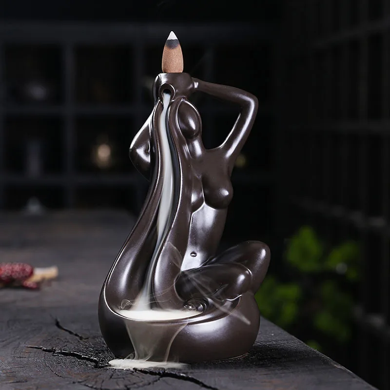 Hot seller   Ceramic Beauty Women Smoke Backflow Tower Incense Burner Arts  Decoration