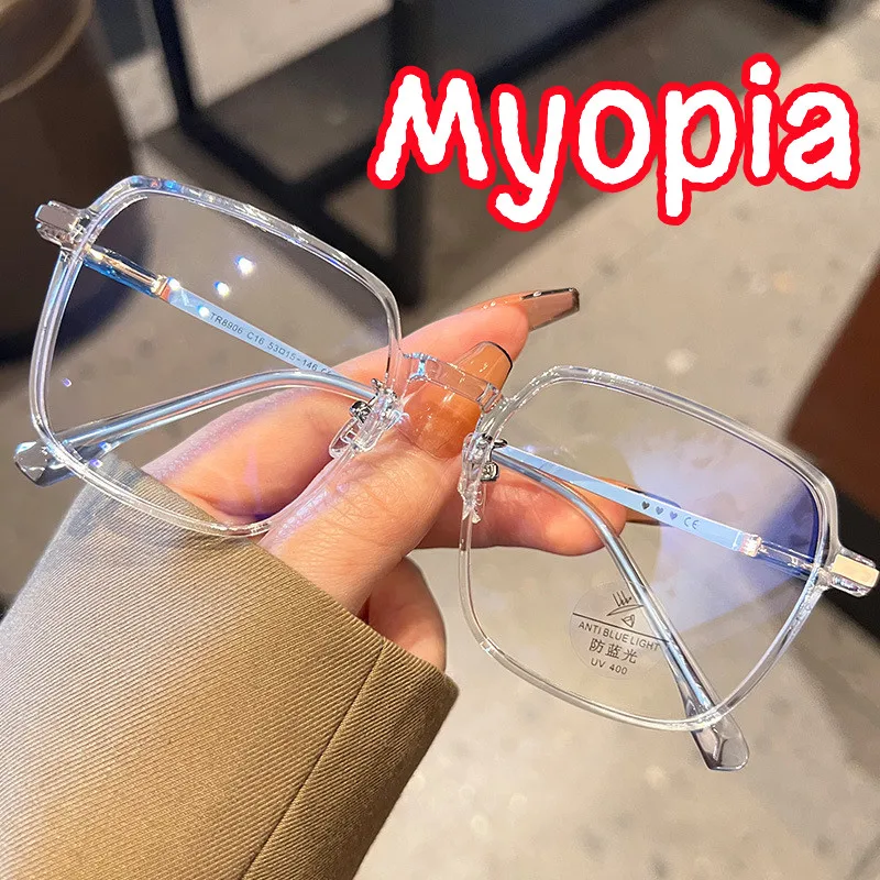

Office Computer Anti Blue Light Myopia Glasses New Trendy Colorful Eyeglass Square Frame Transparent Near Sight Eyewear 0To-4.0