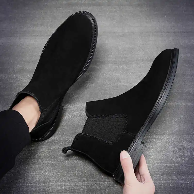 England style men's casual business office chelsea boots cow suede leather shoes black trendy cowboy autumn winter ankle botas