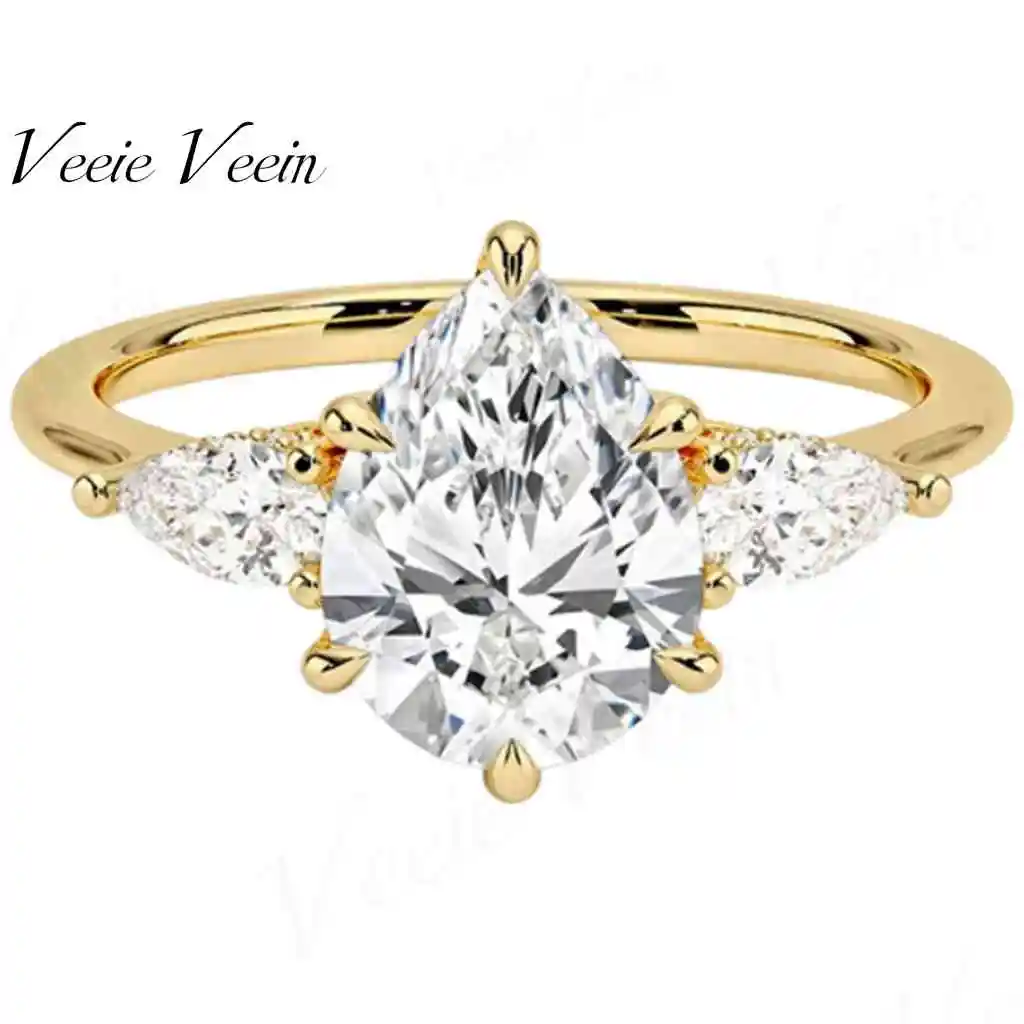 Veeie Veein Jewelry S925 Sterling Silver Diamond Ring Female 1 Carat Water Drop Diamond Ring Female 18k Gold Ring Female
