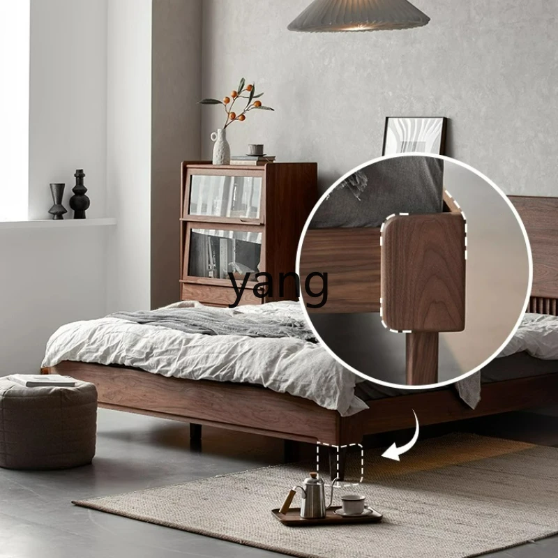 LTT Solid Wood Bed Black Walnut Furniture Double Bed Japanese Modern Simple