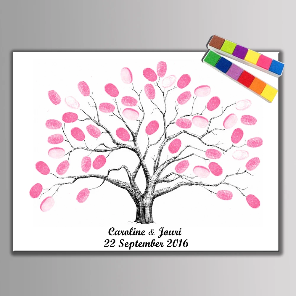 Wedding Birthday Events Party Favor Customized Name Date Fingerprint Tree Canvas Painting Multi Size DIY Guest Signature Book