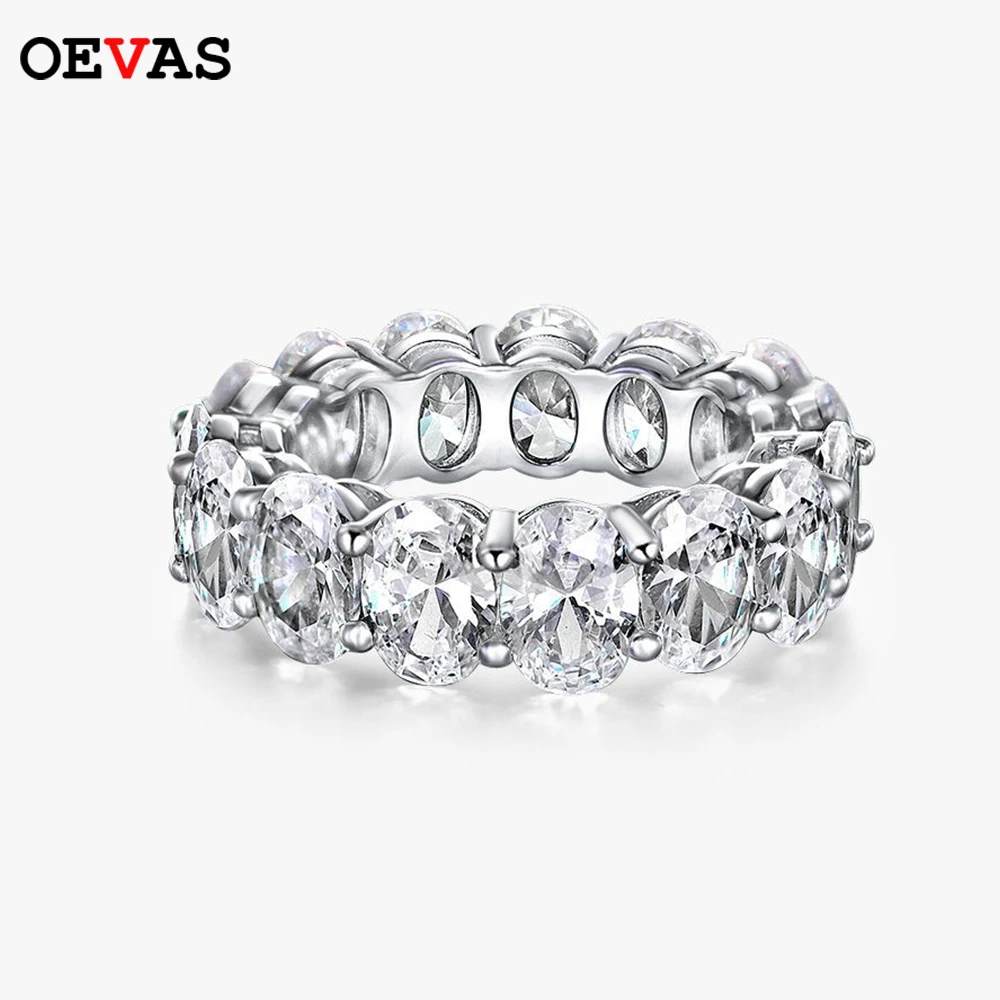 OEVAS 100% 925 Sterling Silver 5*7mm Oval Cut Full Eternity Ring For Women Sparking High Carbon Diamond Wedding Fine Jewelry