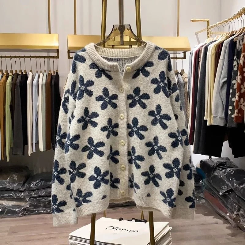 

Вязаный кардиган большого размера с круглым вырезом, пушистый, винтажный, унисекс, весна-осень, новинка, мягкий, с длинными рукавами