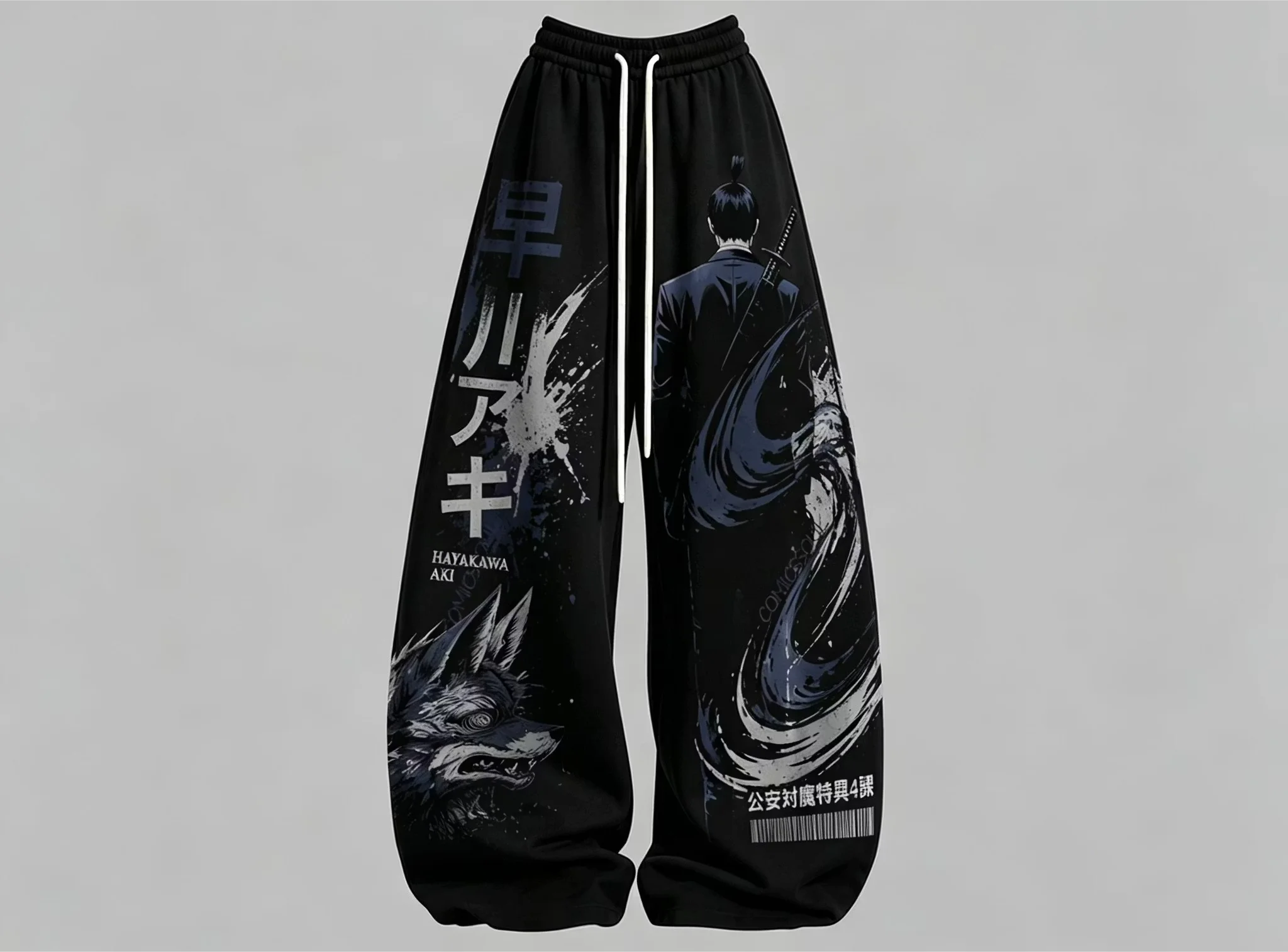 Ink Splash Beast Character Baggy Trousers, Light Silky Drawstring Pants for Mountain Trip & Retro Comic Art Illustration Fans