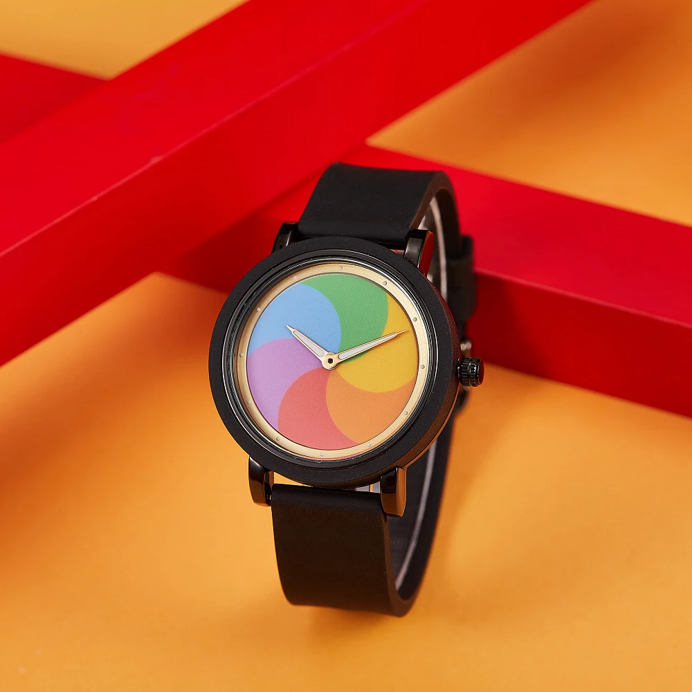 Personality leisure rainbow rotating dial silicone strap round quartz watch - Image 6
