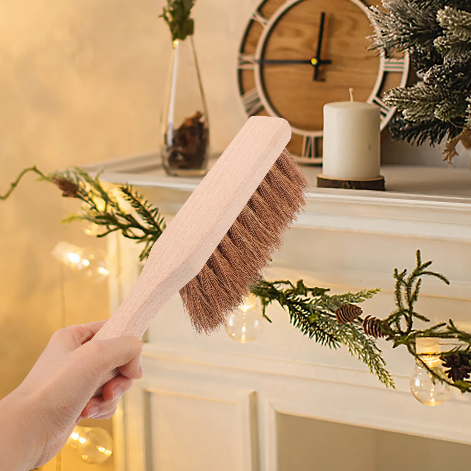 Fireplace Brush with Wooden Handle & Dense Coconut Fiber Bristles for Ash, Coal, Ember Cleaning