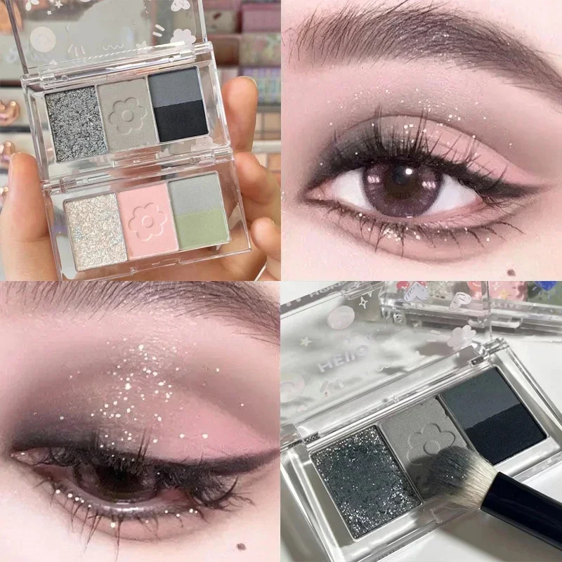 4 Kleur Glinstering Glans Smokey Oogschaduw Palet Matte Glitter Cool Getint Grijs Zwart Oogschaduwpalet Oogpigmenten Make-Up Palet