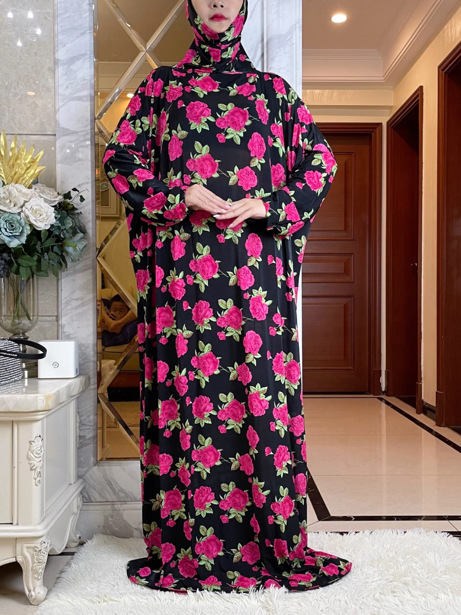 Ramadan Abaya  Muslim Women, Hooded Turkey Dress, African Prayer Garment,  Dress, High Elastic Comfort Fabric, Floral Prints Rob