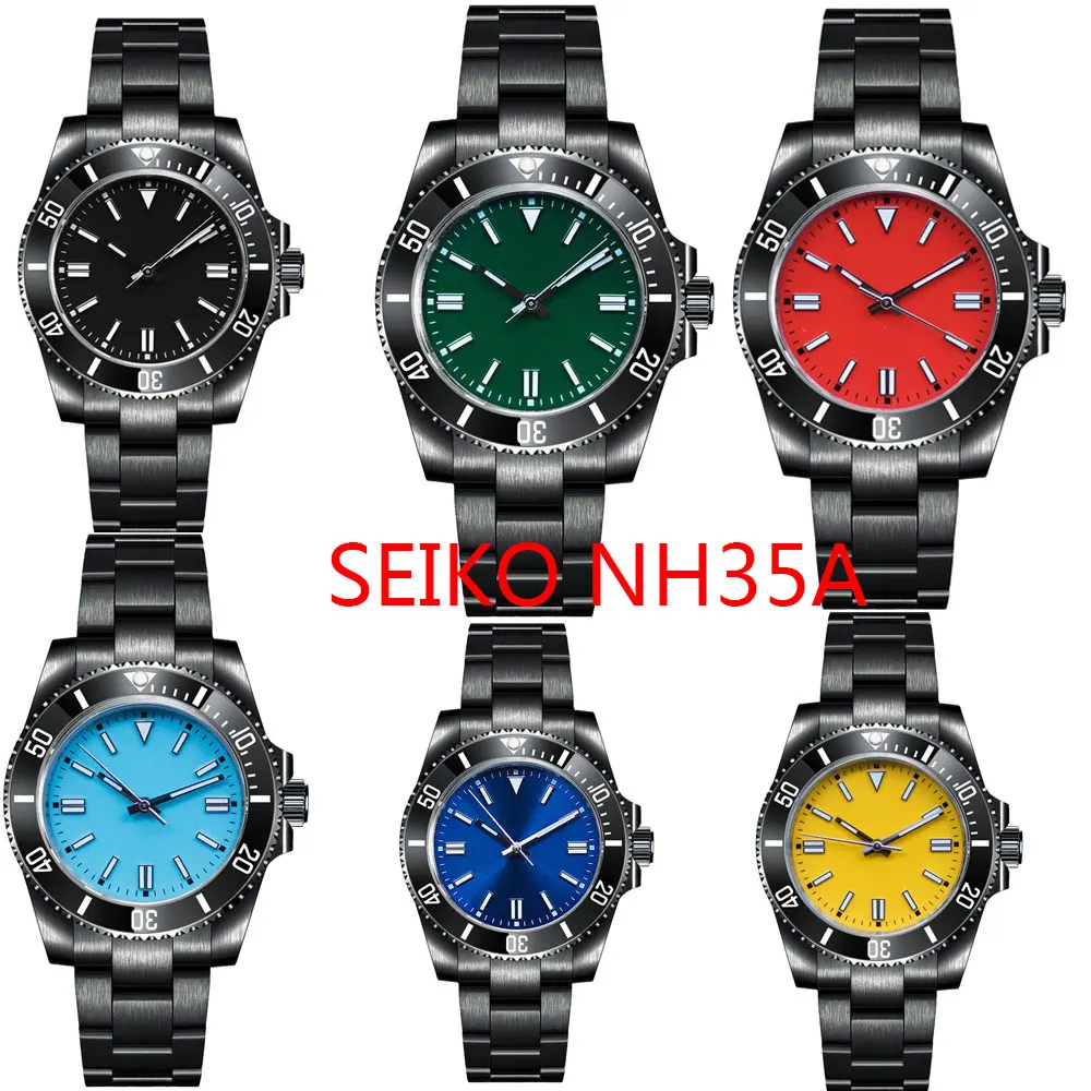 

Full Black PVD Plated 40mm BOTIONI Automatic Men Wristwatch Sterile Dial Sapphire NH35 MIYOTA 8215 Oyster Band Brushed Insert