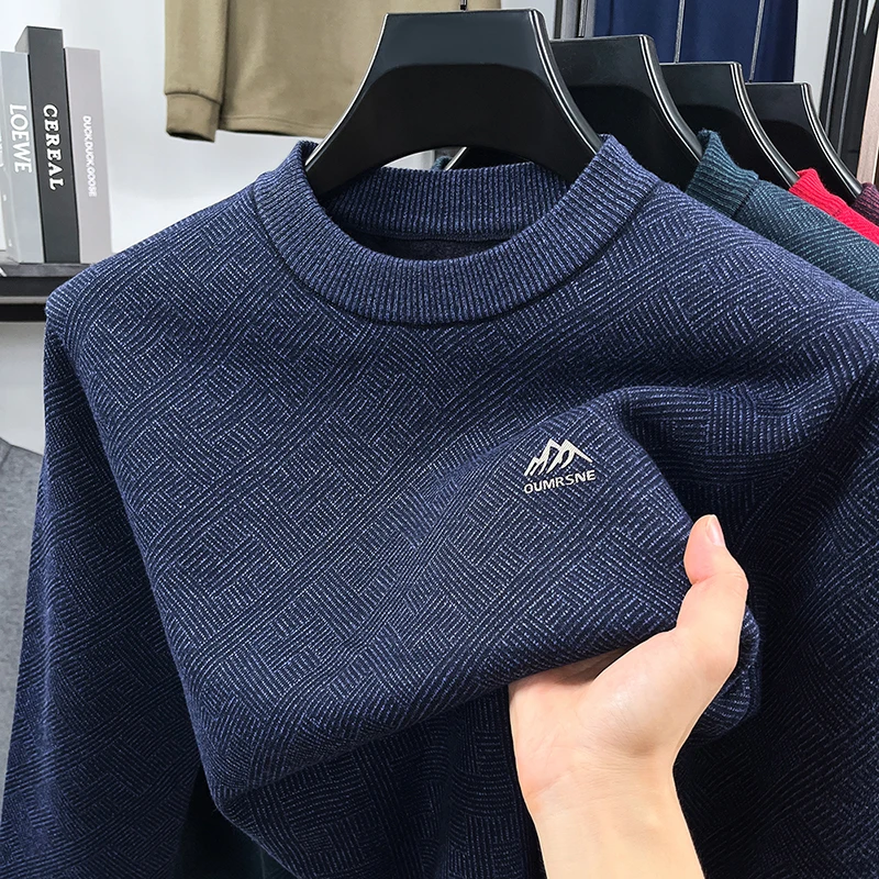 

Men's Designer Original Fleece-Lined Thickened Knit Sweater Crew Neck Long Sleeve Warm Stretch Casual Business Autumn Winter