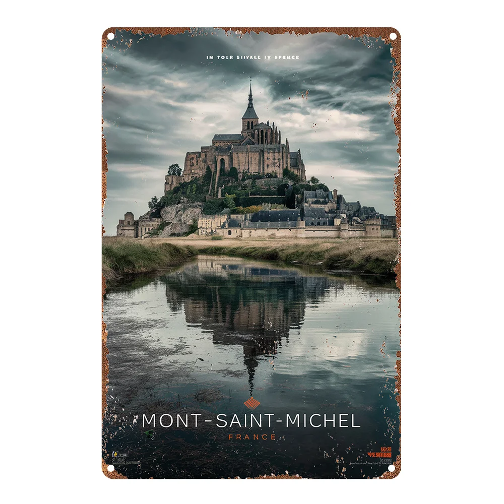 1 Vintage Mont-Saint-Michel Aluminum Wall Sign - 20.32x30.48cm | Rustic, Weathered Look with Pre-Drilled Holes for Easy