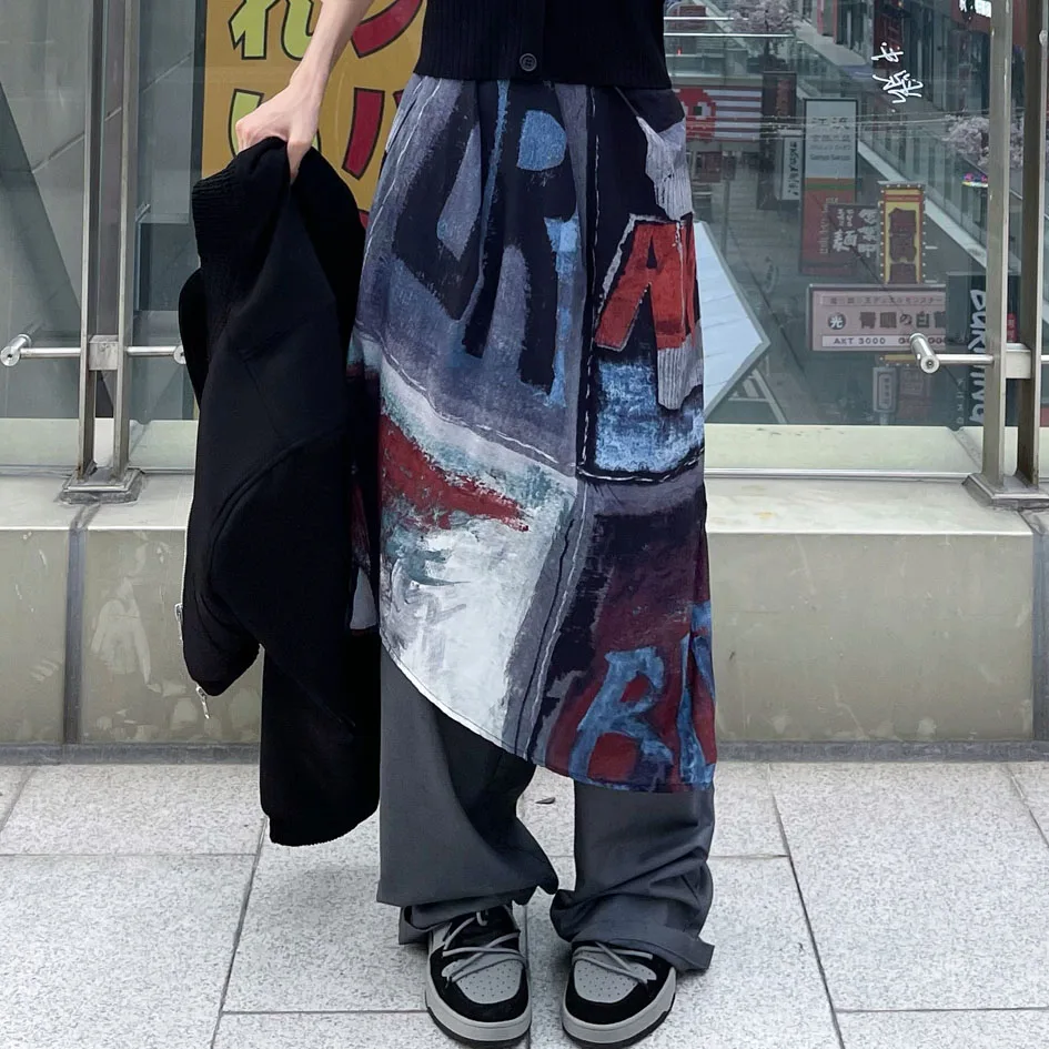 

Asymmetric irregular Punk Graffiti Printed Split Midi Long Skirt Harajuku Sexy Gothic Women Japanese Street Hippie y2k Skirts