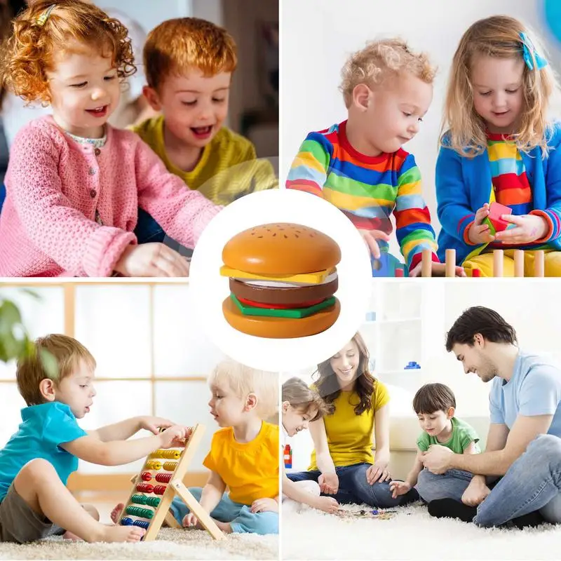 Burger Sandwich Stacking Toy Play Fake Burger Sandwich Toy For Kids Educational prescolare Learning Toys Fine Motor Skills Toys