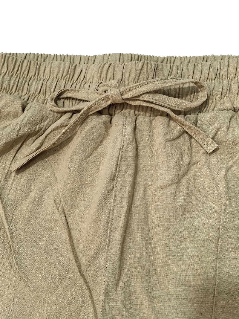 Men Linen Long Pants Drawstring Waist Loose Fit Solid Casual Daily Office Beach Vacation Outdoor Street Travel Everyday Wear