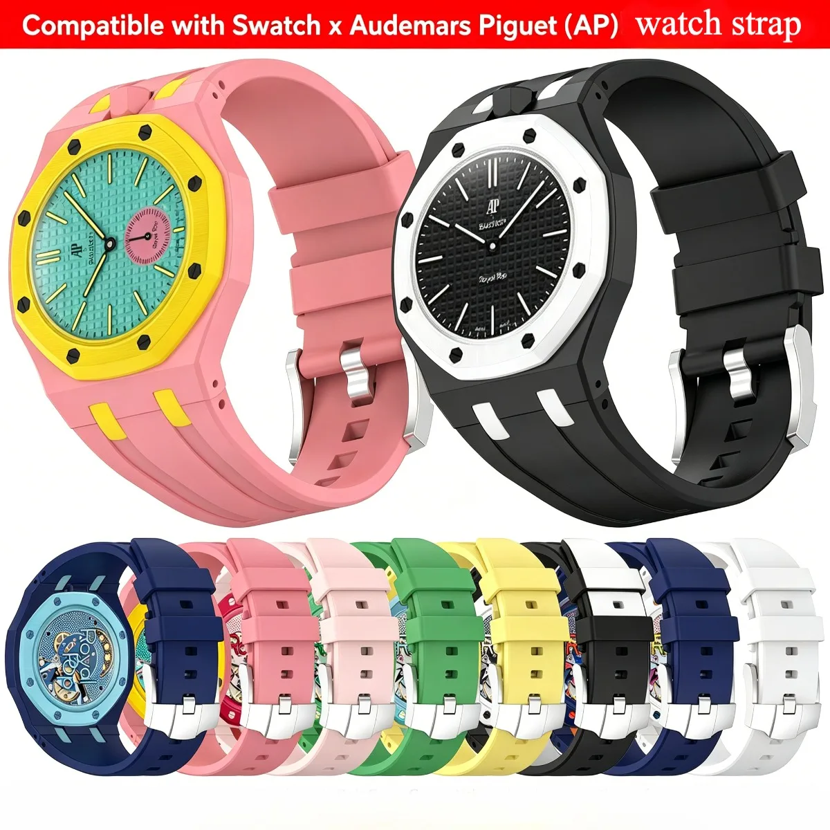 pulseira-de-silicone-com-estojo-para-relogio-swatch-x-ap-royal-pop-pocket-watch-para-modificacao-de-pulseira-integrada