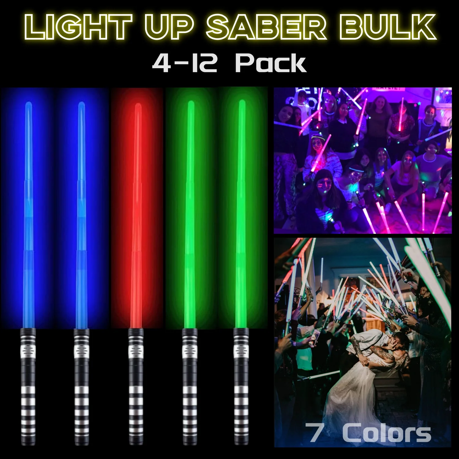 4-12 Pack LED Light Up Sabers Set 7 Colors Changing Motion Sensitive Retractable Swords Wedding Supplies Kids Xmas Party Favors