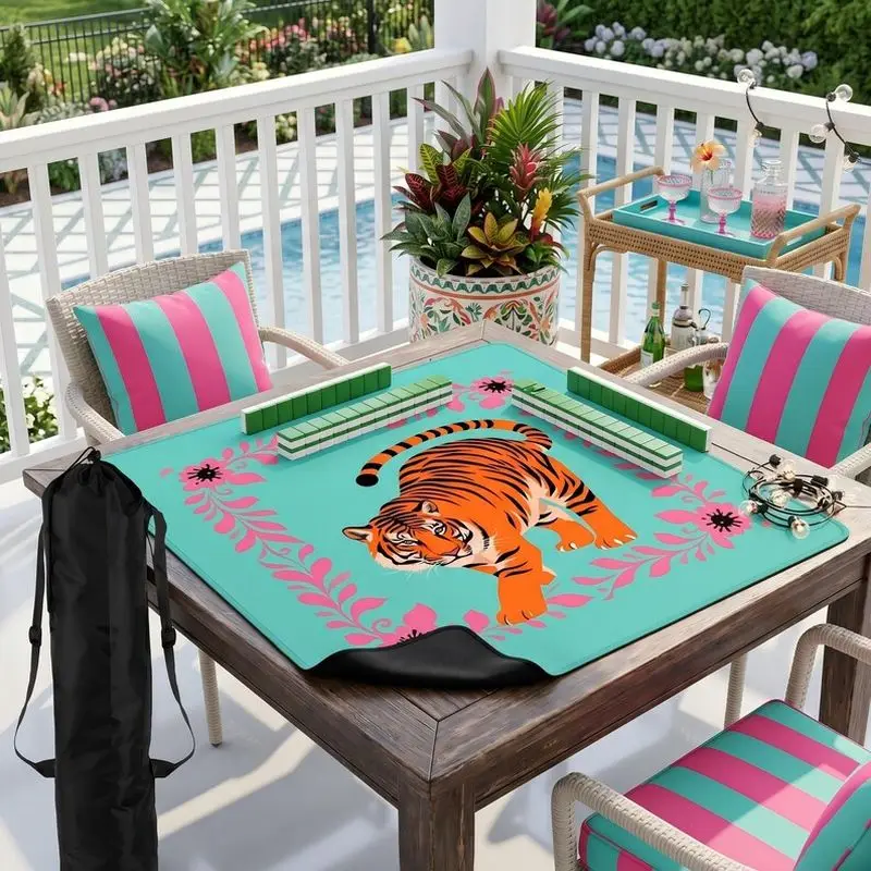 VIKAMA Teal Tropical Tiger Mahjong Mat Waterproof Non Slip Outdoor Pad Pool Patio Party American Mahjong Desktop Cover