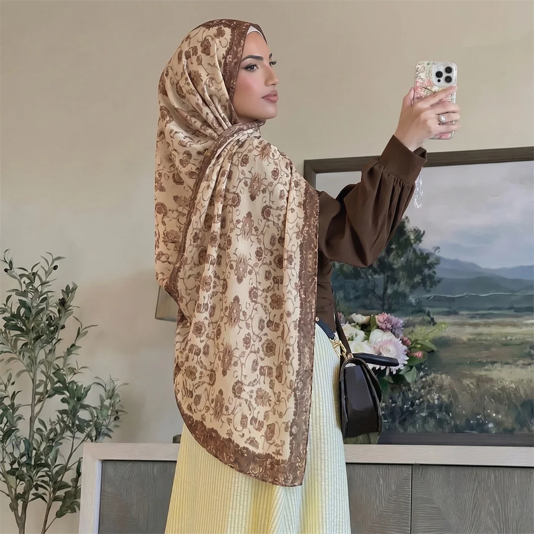 Vintage Floral Print Hijab Sof - Head Wrap Turban avis et prix