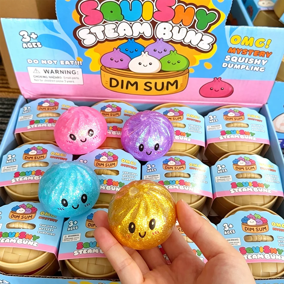 Mini Dumpling Squishies Dumpling Mystery Box Soft Squeeze Sensory Toy for Stress Relief Glitter Random Colors Stretchy Desk Toy