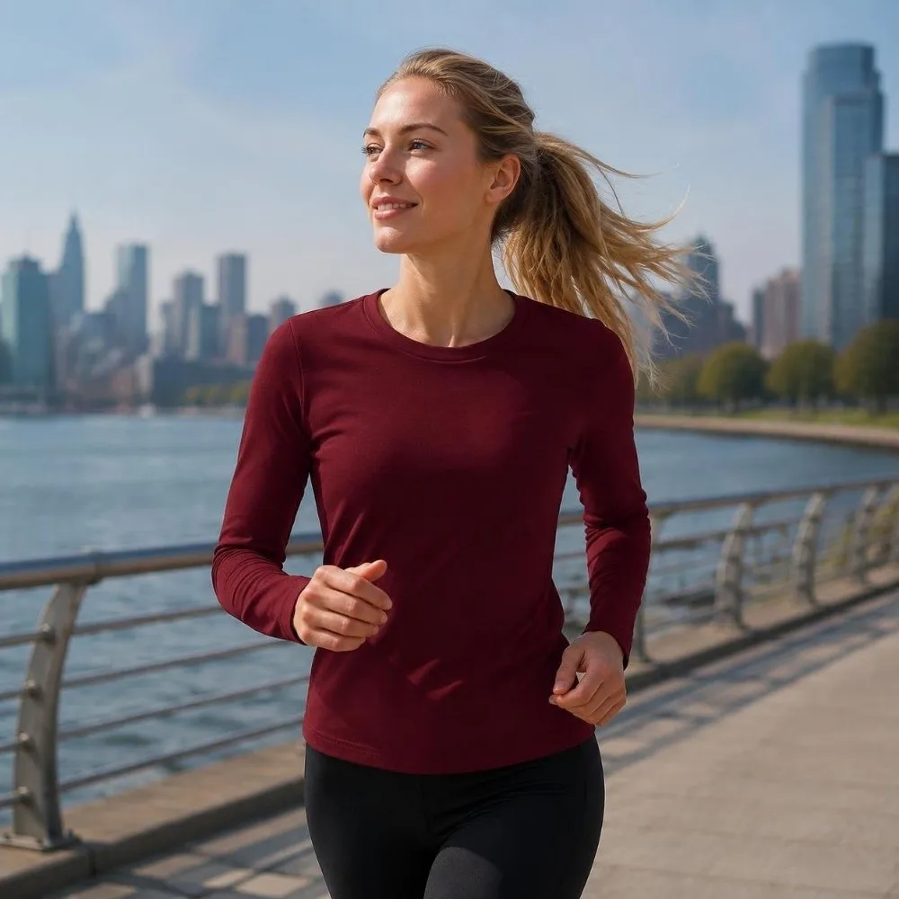 Bequemes, schmal geschnittenes Langarm-T-Shirt mit Rundhalsausschnitt, ideal für Herbst und Winter, schlichtes Basic-Shirt, für alle Jahreszeiten. – Detail 6