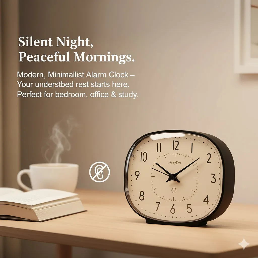 Retro Mute Desk Clock,  Analog Alarm Clock with Night Light, Large Number Display Bedside Table Clock for Bedroom