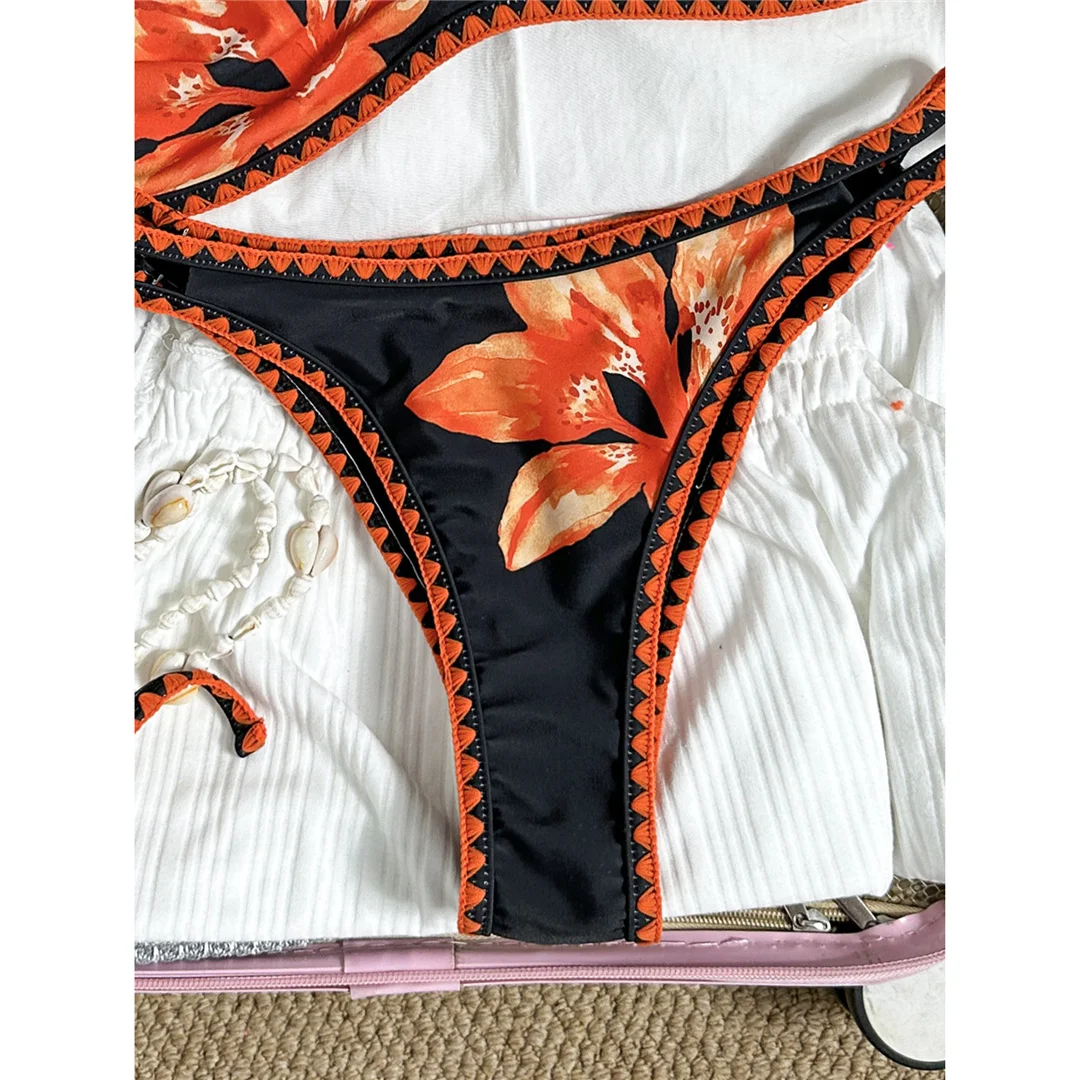 2026 Blumenmuster Bikini Damen Bademode Zweiteiliger Bikini-Set Brasilianischer Badeanzug Badebekleidung V8205 – Detail 13