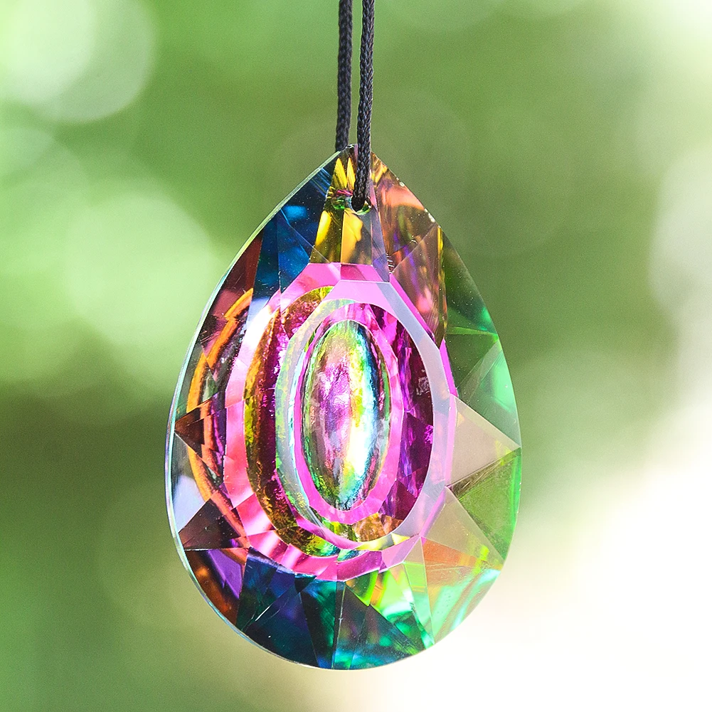 

50MM Rainbow Colorful Water Droplets Dragon Eye Crystal Faceted Prism Bauhinia Glass Chandelier Dangle Parts Aurora Sun Catcher