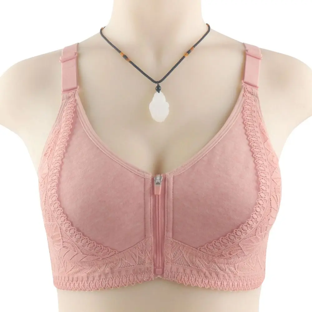 

Soft Zipper Front Button Bra Lace Leaf Push Up Wireless Bra Plus Size Intimates Elderly Tank Bra Elder