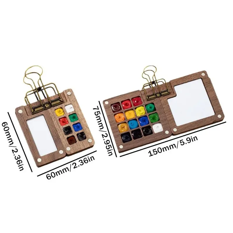 8/15 Grid Tragbare Skizzenbuch Palette Mini Walnuss Holz Farbe Palette Box Reise Aquarell Fall Für Zeichnung (Ohne Farben)
