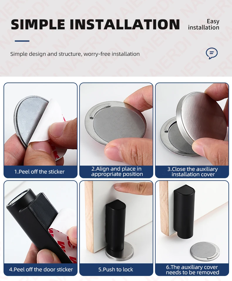 Naierdi magnetischer Tür stopper Edelstahl Hochleistungs-Tür stopper schwarzer nagel freier Tür saugt ür halter Türbeschläge – Detail 18